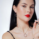 Clearance-Silver 925 Rhodium and Black Rhodium Plated Open Spiral Circle Black CZ Hook Earring and Necklace Set - BGS00135