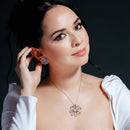 Liquidación - Conjunto de aretes y collar con flor de circonita transparente bañada en rodio en plata 925 - BGS00153