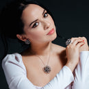 Liquidación - Conjunto de pendientes y collar con circonitas cúbicas transparentes en plata 925 rodiada y rodiada negra - BGS00157