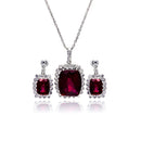 Silver 925 Rhodium Plated Birthstone and Clear Rectangular CZ Dangling Stud Earring and Dangling Necklace Set - BGS00163
