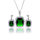 Silver 925 Rhodium Plated Birthstone and Clear Rectangular CZ Dangling Stud Earring and Dangling Necklace Set - BGS00163