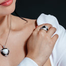 Clearance-Silver 925 Rhodium Plated Black and White Enamel CZ Ring - STR00278