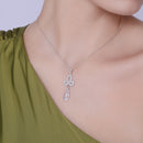 Silver 925 Rhodium Plated Clear Ribbon CZ Hanging Stud Earring and Necklace Set - BGS00211