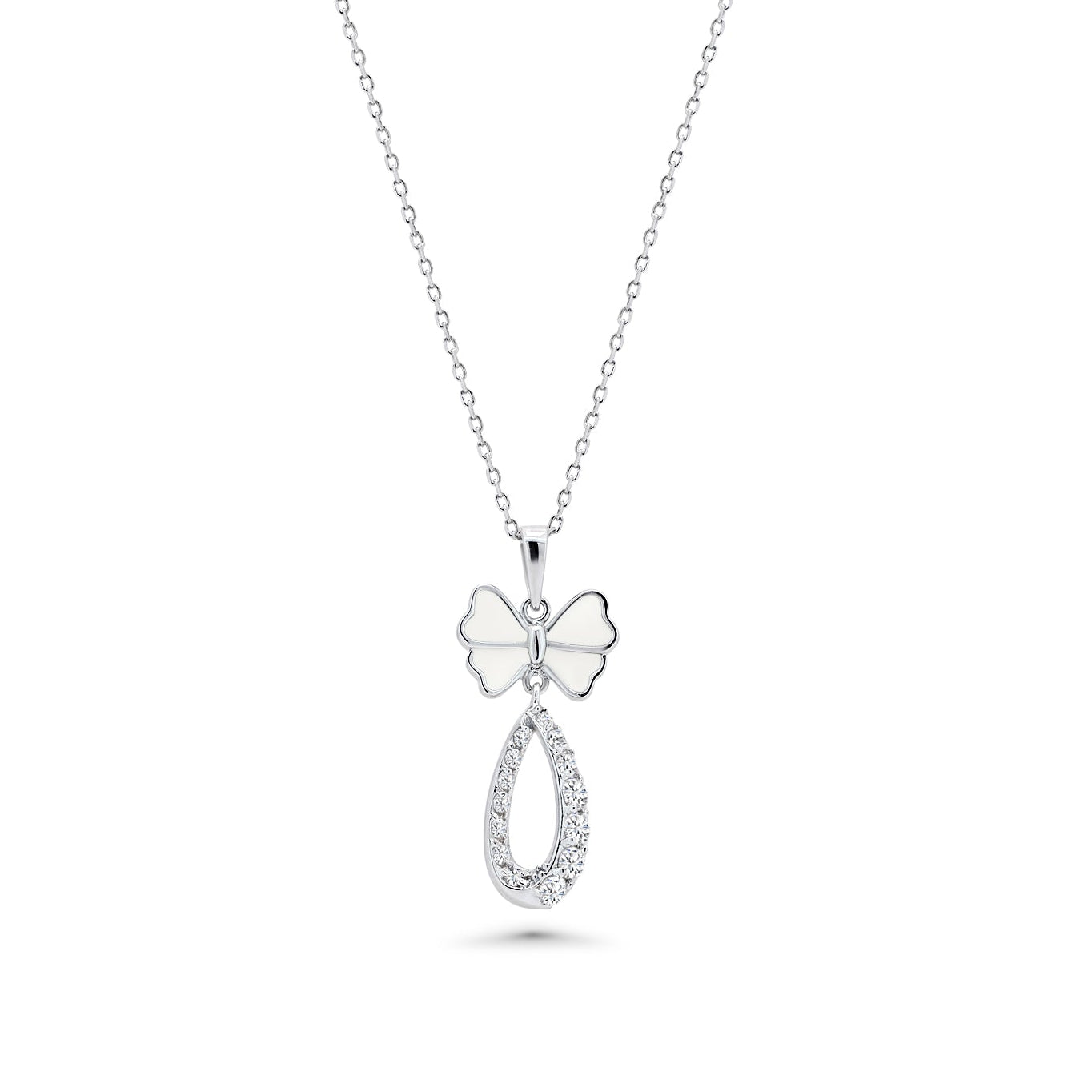 Rhodium Plated 925 Sterling Silver Open Butterfly Teardrop Clear CZ Hanging Set - BGS00216