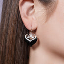 Clearance-Silver 925 Rhodium Plated Black Onyx Clear Double Heart CZ Hook Earring and Necklace Set - BGS00219