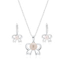 Silver 925 Rhodium Plated Pearl Bow Lever back Earring and Necklace Set - BGS00240