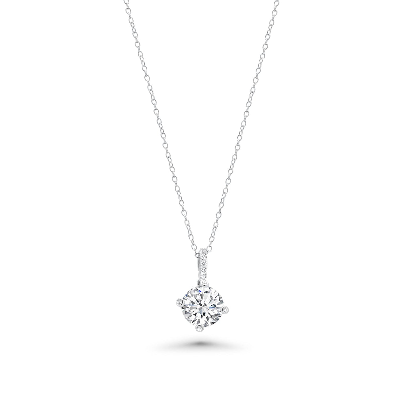 Rhodium Plated 925 Sterling Silver Clear Round CZ Dangling Stud Earring and Necklace Set - BGS00241