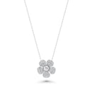 Silver 925 Rhodium Plated Clear Pave Set Flower CZ Stud Earring and Necklace Set - BGS00253