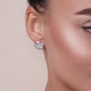 Silver 925 Rhodium Plated Clear Pave Set Flower CZ Stud Earring and Necklace Set - BGS00253