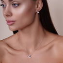 Silver 925 Rhodium Plated Individual Clear Twist Wrap CZ Stud Earring and Necklace Set - BGS00259