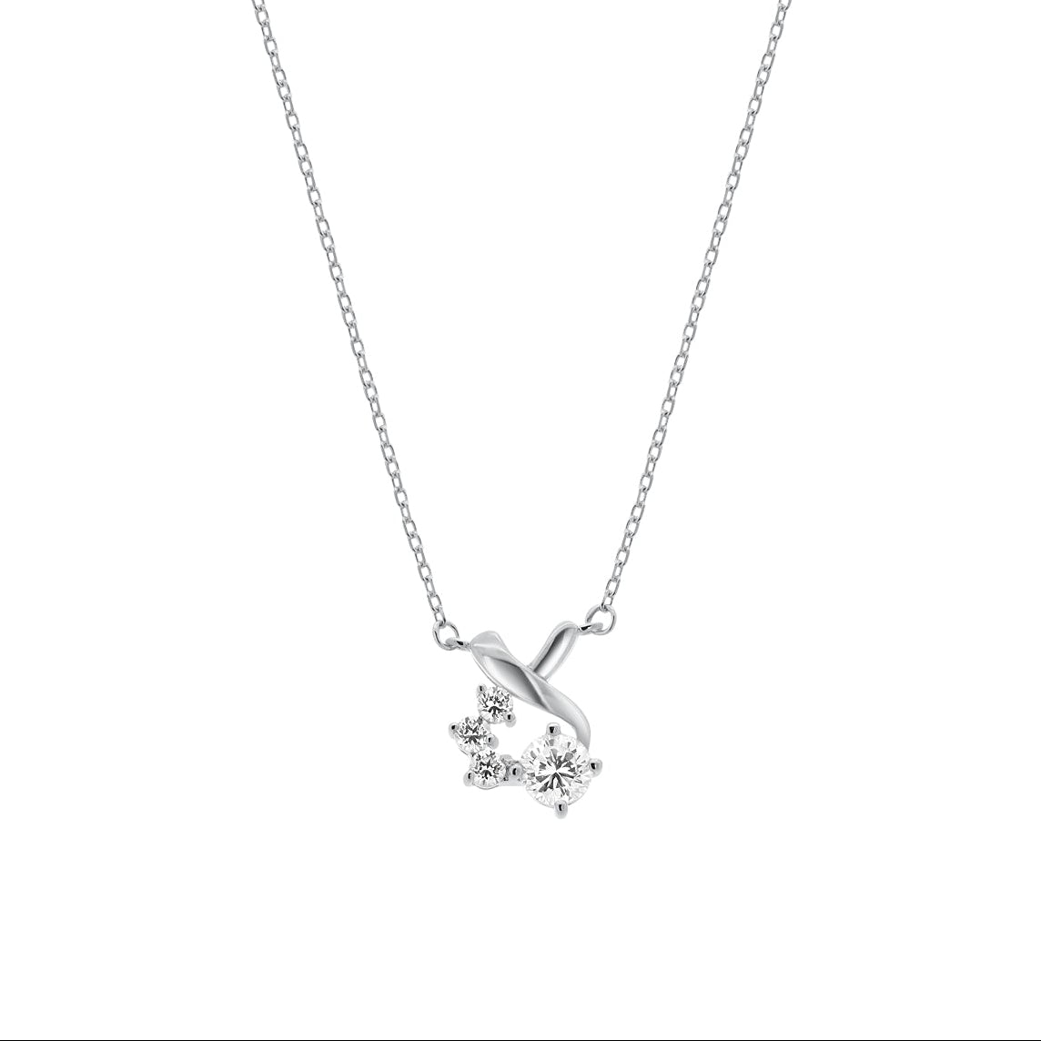 Silver 925 Rhodium Plated Individual Clear Twist Wrap CZ Stud Earring and Necklace Set - BGS00259