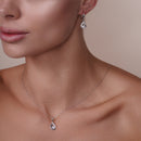 Silver 925 Rhodium Plated Open Teardrop Clear CZ Leverback Earring and Necklace Set - BGS00260