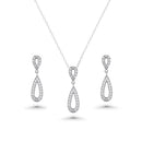 Silver 925 Rhodium Plated Clear Open Teardrop CZ Dangling Stud Earring and Dangling Necklace Set - BGS00261