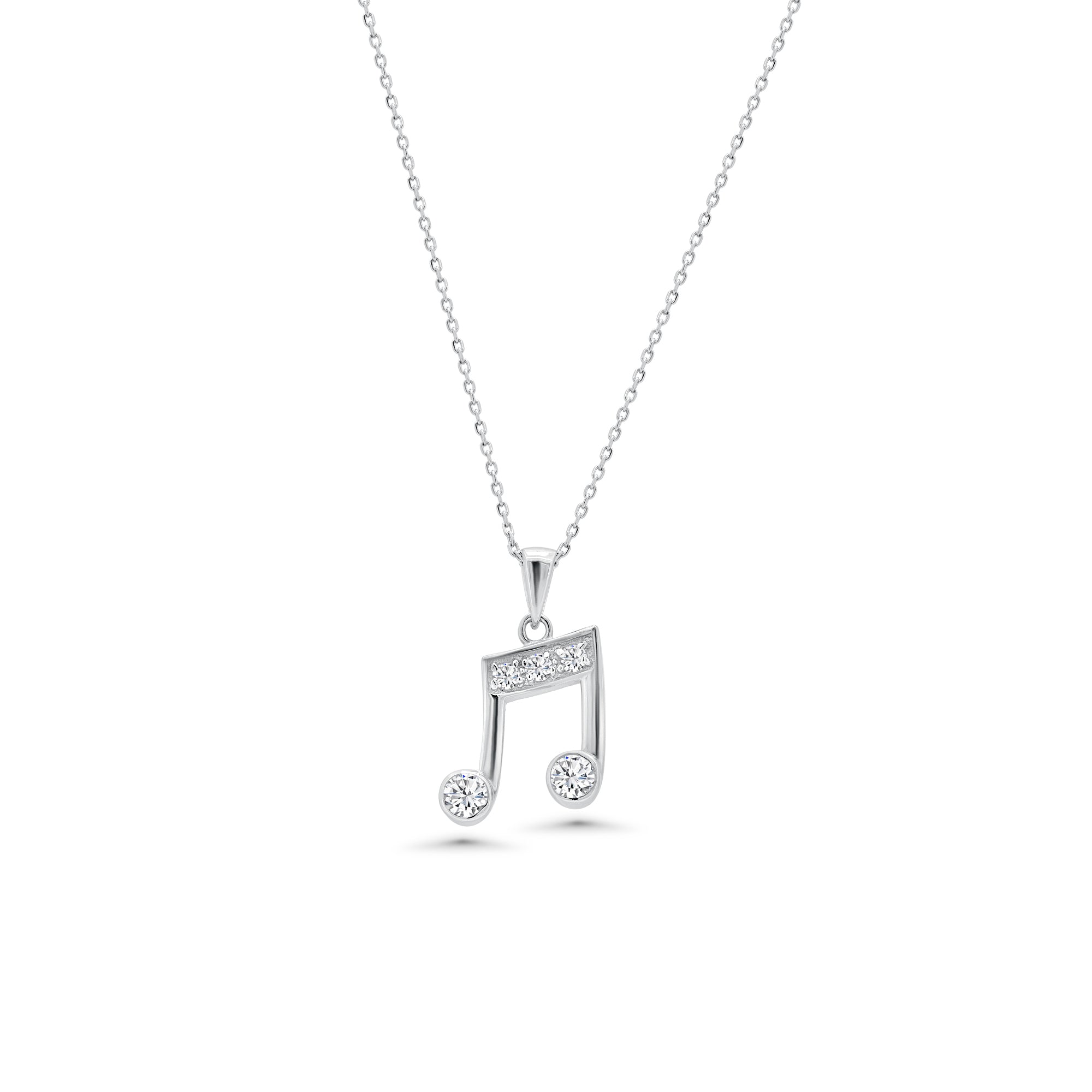 Juego de aretes y collar colgante con gancho de circonita transparente y nota musical chapada en rodio de plata 925 - BGS00265