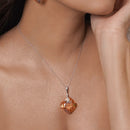 Silver 925 Rhodium Plated Champagne Diamond Shaped Square CZ Hook Earring and Necklace Set - BGS00281