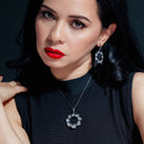 Liquidación - Conjunto de aretes y collar colgantes de plata de ley 925 rodiada con circonitas transparentes - BGS00289