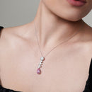 Juego de collar y aretes colgantes con circonita cúbica en forma de lágrima y redondo transparente y rosa chapado en rodio de plata 925 - BGS00294