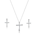 Silver 925 Rhodium Plated Bone Cross CZ Necklace and Earrings Set - BGS00308