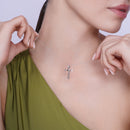 Silver 925 Rhodium Plated Bone Cross CZ Necklace and Earrings Set - BGS00308