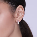 Rhodium Plated 925 Sterling Silver Clear CZ Hanging Pearl Butterfly Set - BGS00319