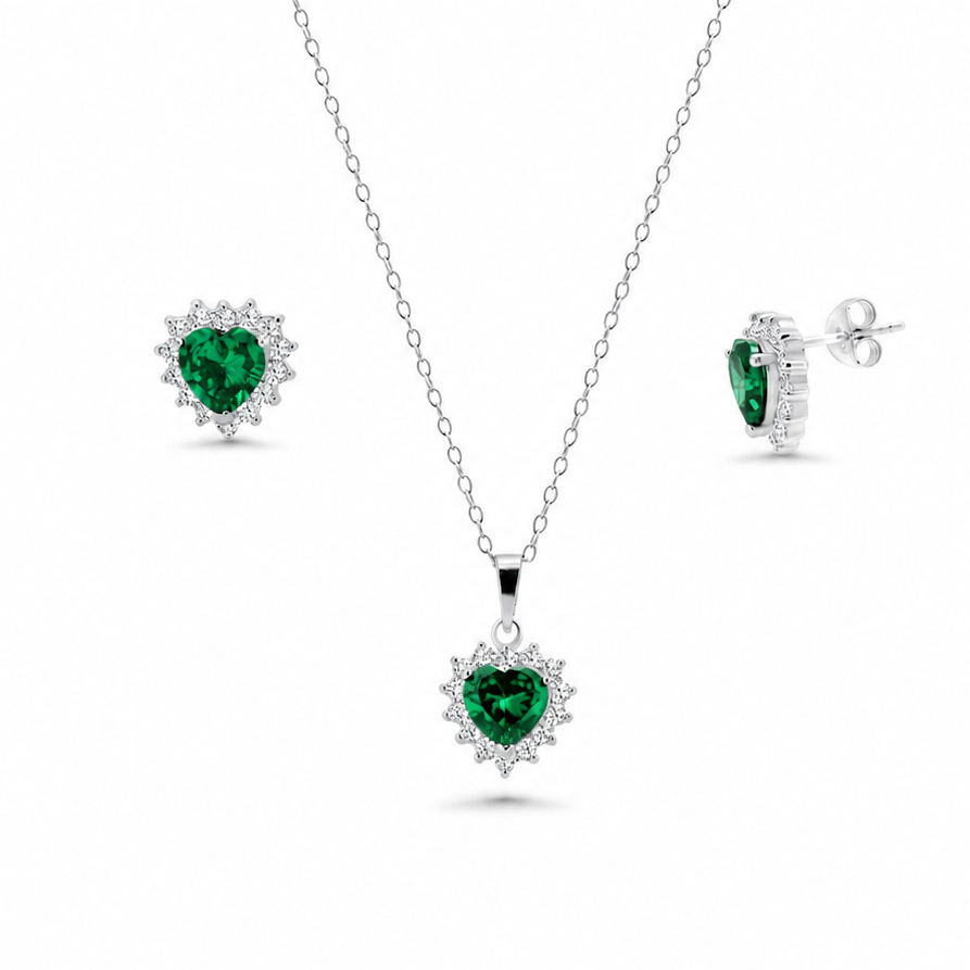 Conjunto de corazón morado en plata de ley 925 rodiada - BGS00324