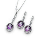 Silver 925 Rhodium Plated Birthstone and Clear Oval CZ Dangling Stud Earring and Dangling Necklace Set - BGS00330