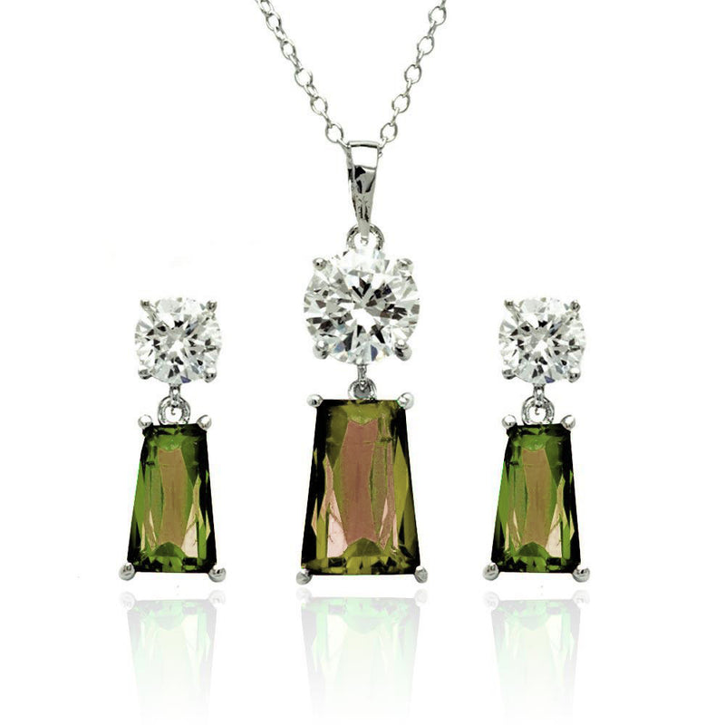 Plata 925 rodio plateado claro redondo púrpura rectangular CZ colgante pendiente y collar colgante conjunto - BGS00361