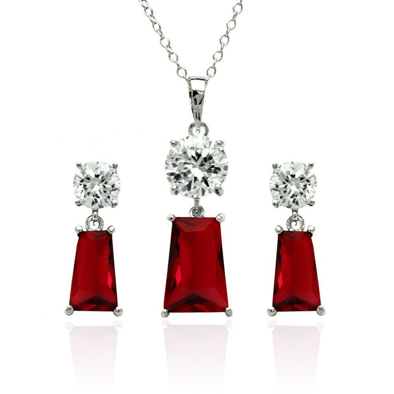 Plata 925 rodio plateado claro redondo púrpura rectangular CZ colgante pendiente y collar colgante conjunto - BGS00361