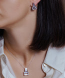 Juego de aretes y collar con circonita cúbica transparente bañada en rodio en plata 925 - BGS00376