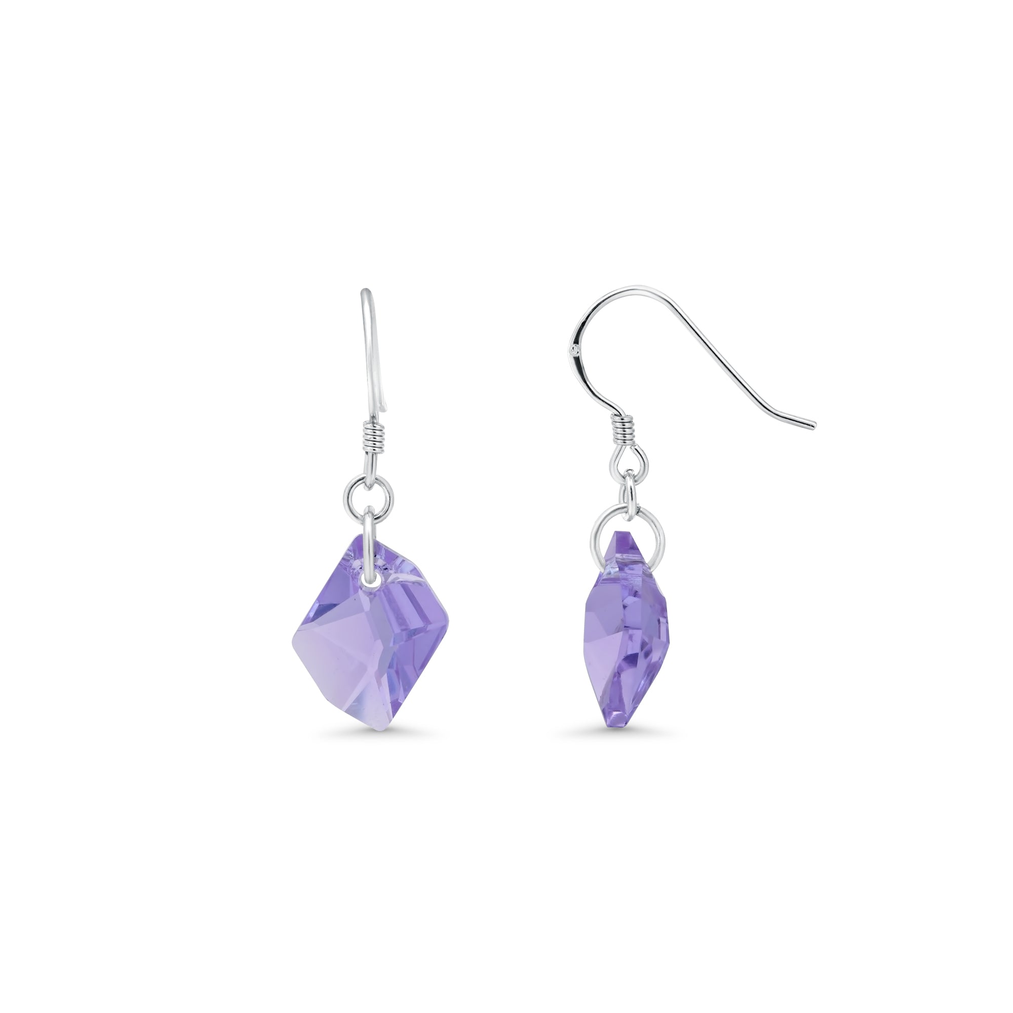 Rhodium Plated 925 Silver Purple CZ Abstract Dangle Earring & Necklace Set  - BGS00387