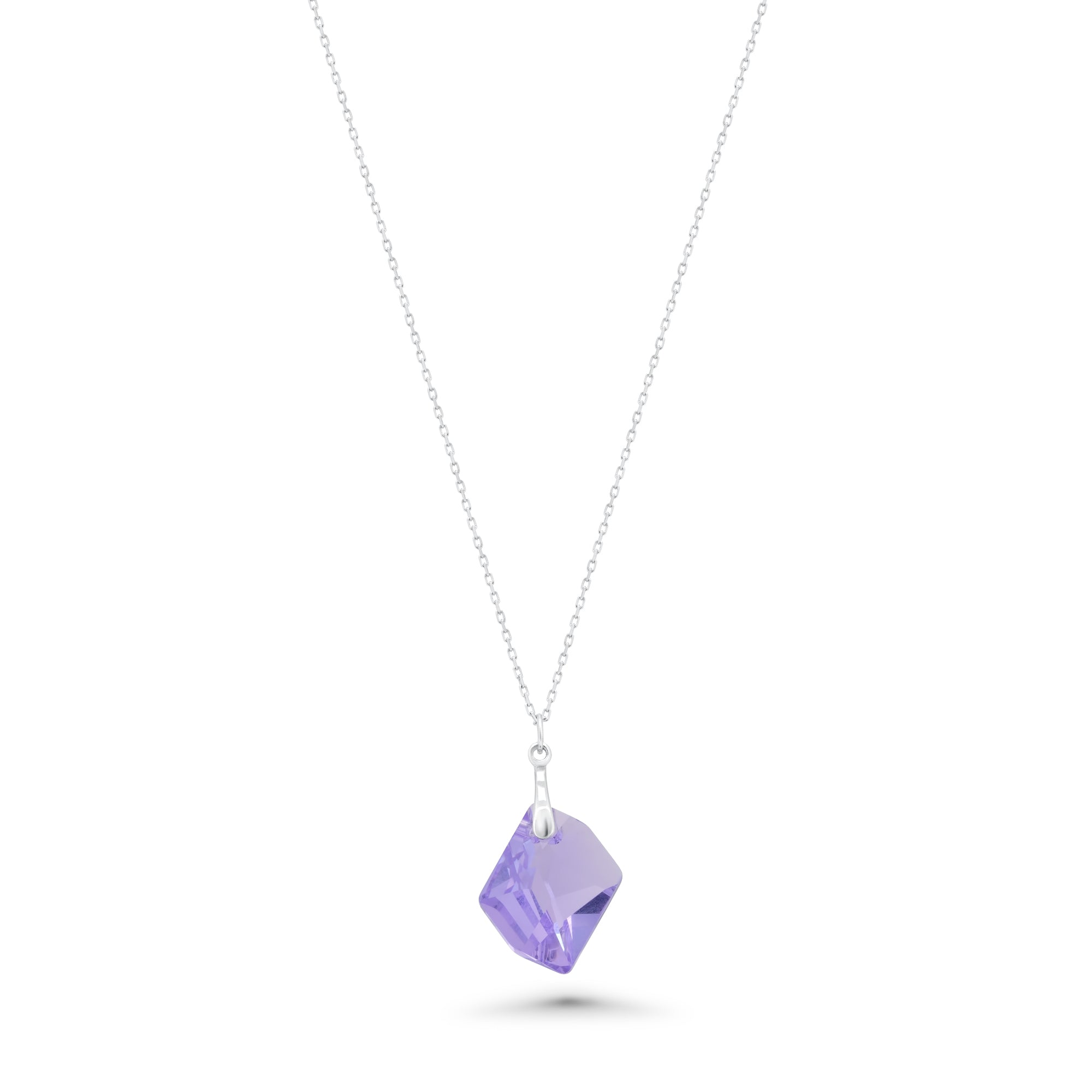 Rhodium Plated 925 Silver Purple CZ Abstract Dangle Earring & Necklace Set  - BGS00387