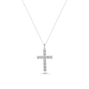 Silver 925 Rhodium Plated Clear Cross CZ Stud Earring and Necklace Set - BGS00396