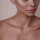 Silver 925 Rhodium Plated Clear Cross CZ Stud Earring and Necklace Set - BGS00396