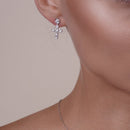 Silver 925 Rhodium Plated Clear Cross CZ Stud Earring and Necklace Set - BGS00396