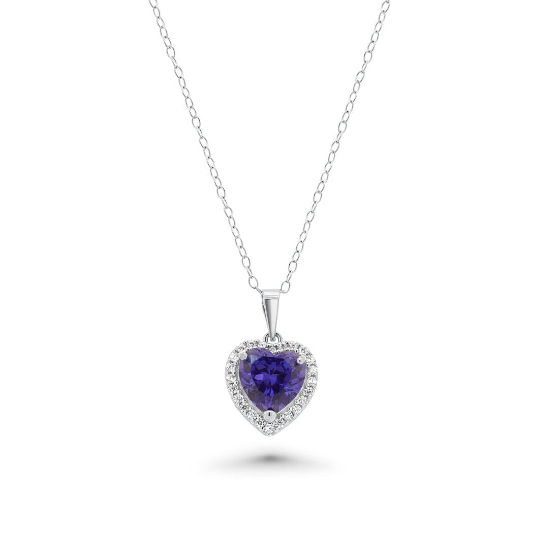 Juego de aretes y collar con circonita cúbica en forma de corazón azul, chapado en rodio, plata 925 - BGS00398