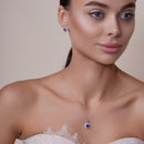 Juego de aretes y collar con circonita cúbica en forma de corazón azul, chapado en rodio, plata 925 - BGS00398