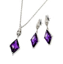 Silver 925 Rhodium Plated Clear Inlay Birthstone Diamond Shaped CZ Dangling Stud Earring and Dangling Necklace Set - BGS00401