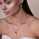 Oxidized 925 Sterling Silver Rhodium Plated Black Pearl Drop CZ Dangling Set - BGS00415