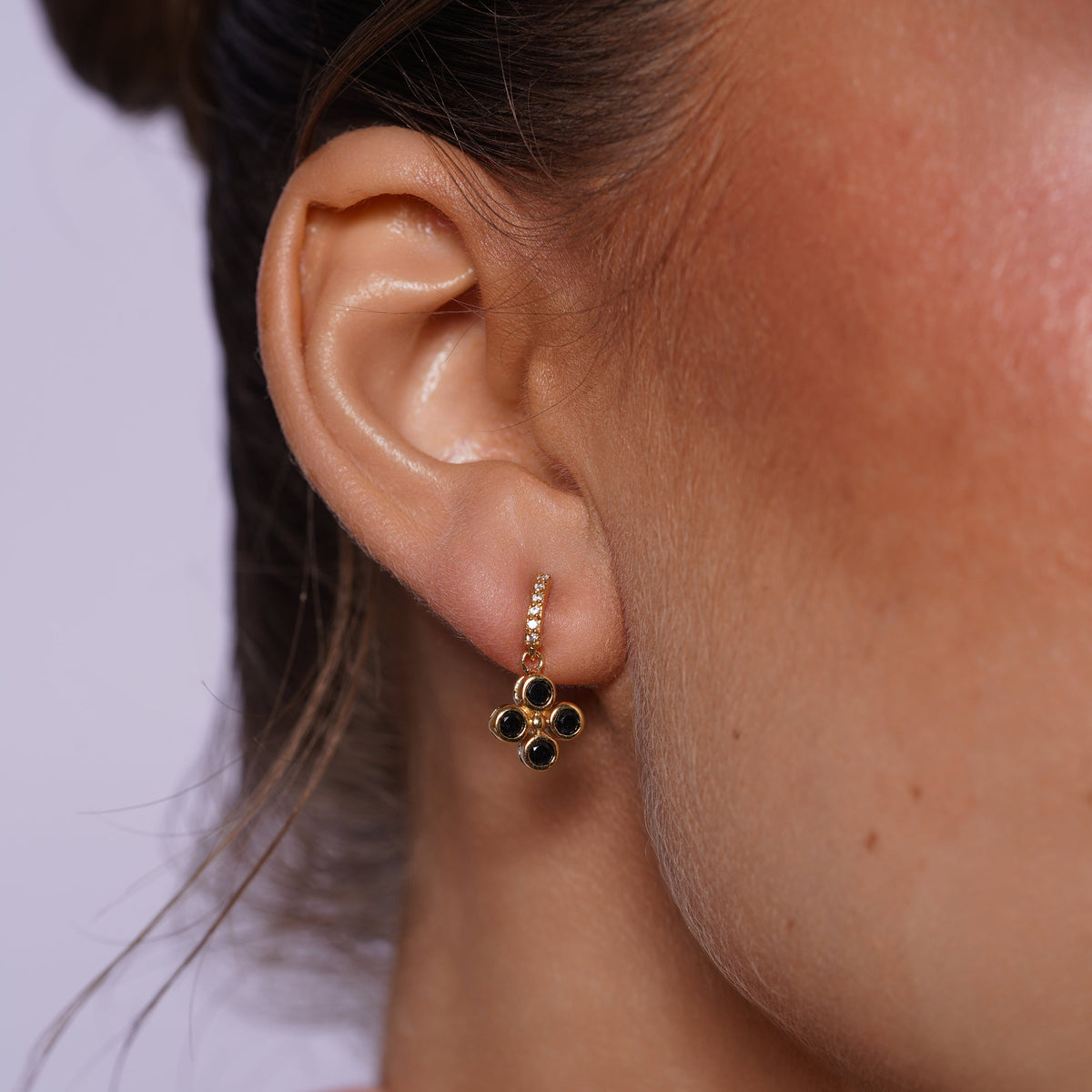 Gold Plated 925 Sterling Silver Black CZ Dangle Earring and Lariat Necklace Set - BGS00426