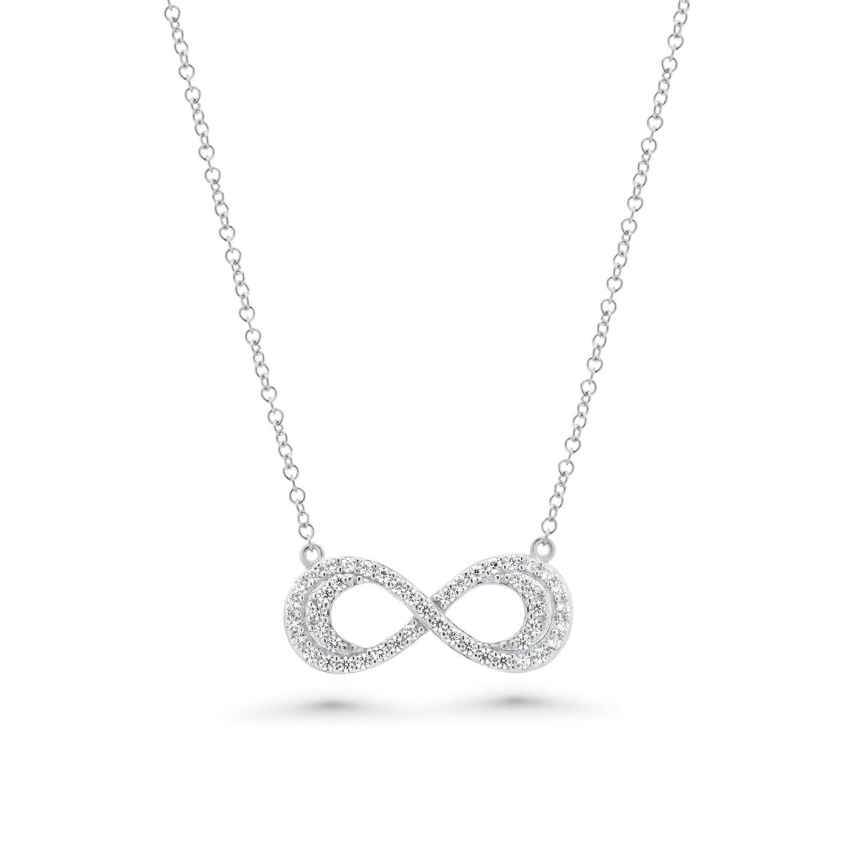 Juego de collar y aretes con circonita cúbica infinita de doble línea con incrustaciones transparentes chapadas en rodio en plata 925 - BGS00430