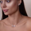 Juego de collar y aretes con circonita cúbica infinita de doble línea con incrustaciones transparentes chapadas en rodio en plata 925 - BGS00430