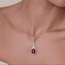 Clearance-Silver 925 Rhodium Plated Pear Shaped Clear and Red CZ Dangling Stud Earring and Dangling Necklace Set - BGS00434