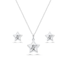 Silver 925 Rhodium Plated Clear Star Slash CZ Stud Earring and Necklace Set - BGS00436