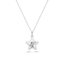Silver 925 Rhodium Plated Clear Star Slash CZ Stud Earring and Necklace Set - BGS00436