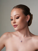 Rhodium Plated 925 Sterling Silver Square Birthstone CZ Hanging Set  - BGS00439