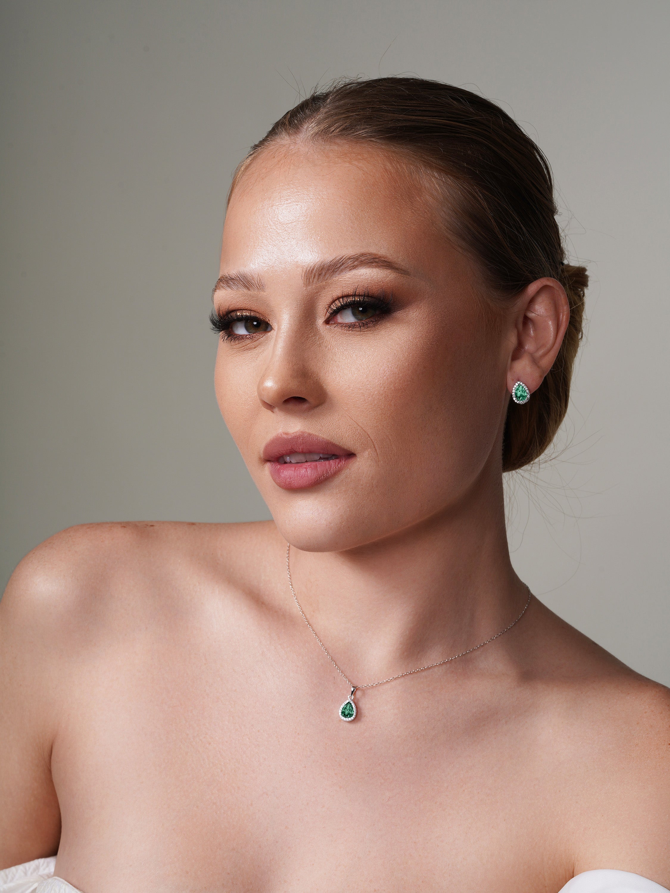 Rhodium Plated 925 Sterling Silver Pear Birthstone Set - BGS00441