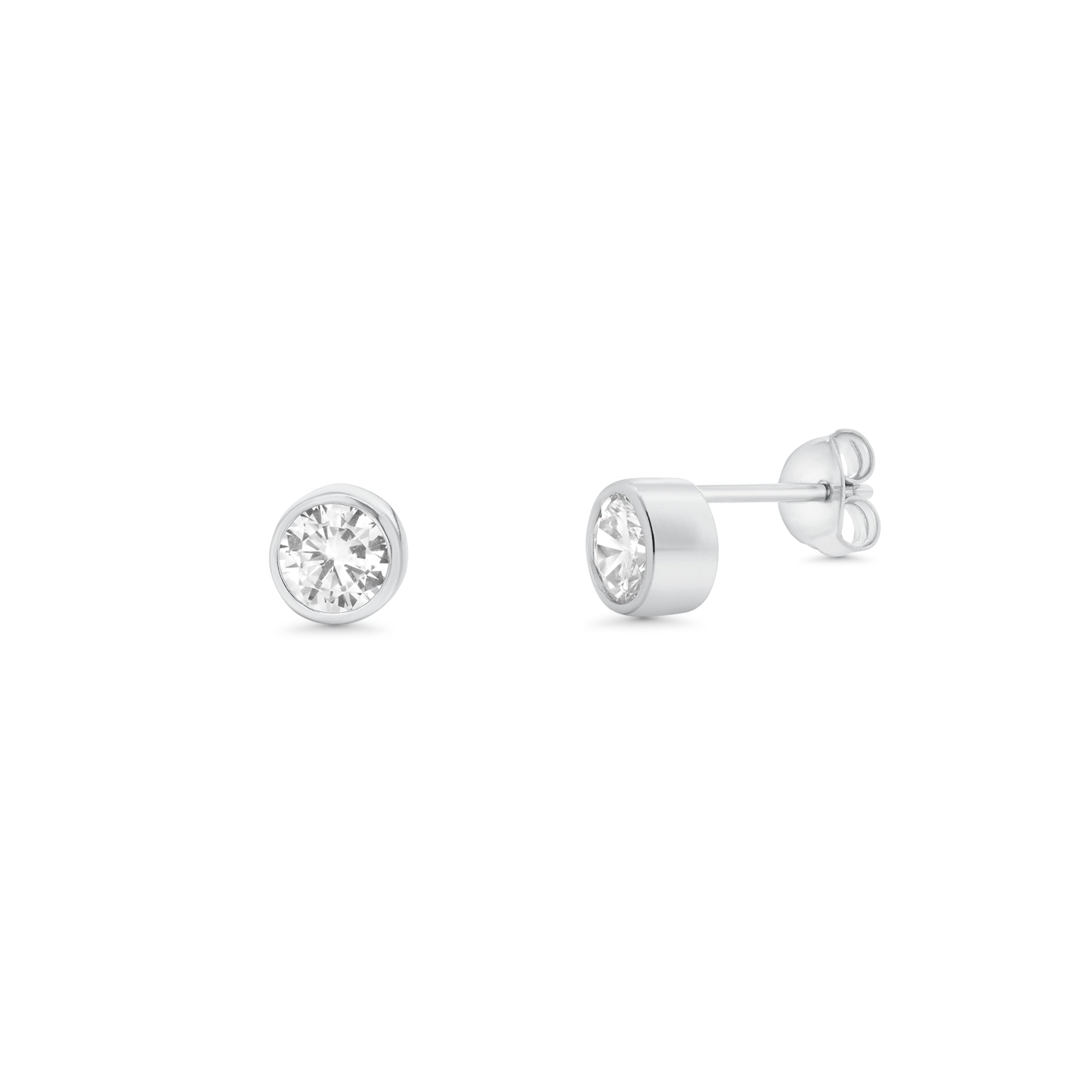Silver 925 Rhodium Plated Clear Individual CZ Stud Earring and Bezel Chain Necklace Set - BGS00449
