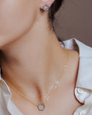 Gold Plated 925 Sterling Silver Open Clover Necklace with Turquoise Beads - BGS00517