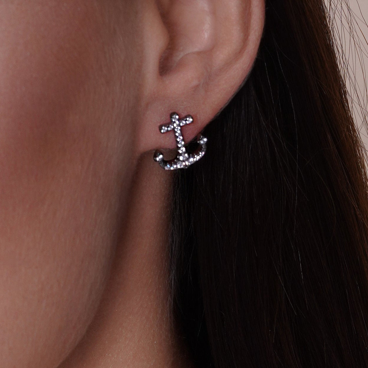 Rhodium Plated 925 Sterling Silver Anchor CZ Earring and Necklace Set - BGS00524