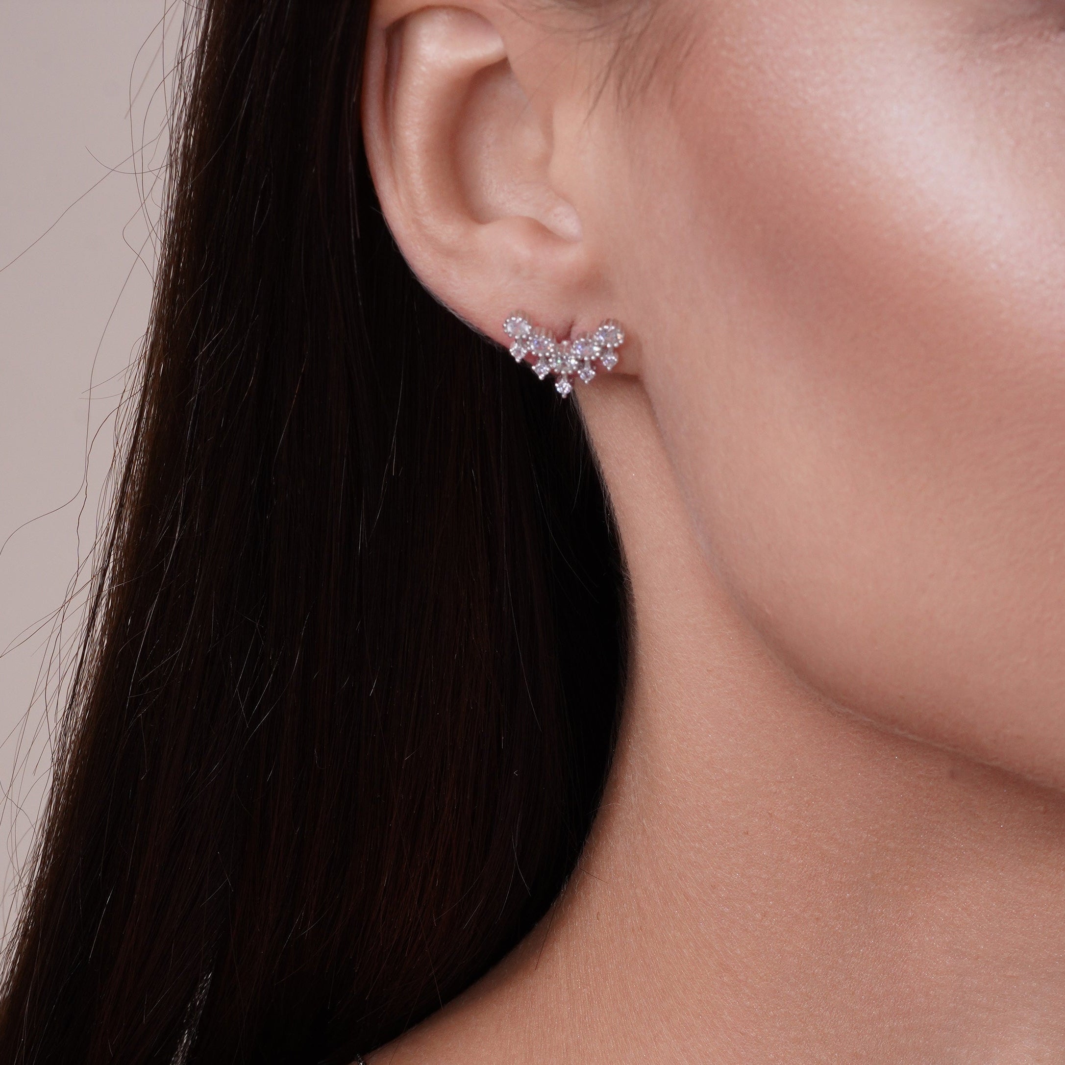 Rhodium Plated 925 Sterling Silver V Arrows Set with CZ - BGS00525